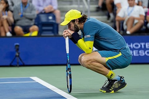 US Open Tennis: Jordan Thompson, of Australia, reacts against Alex de Minaur